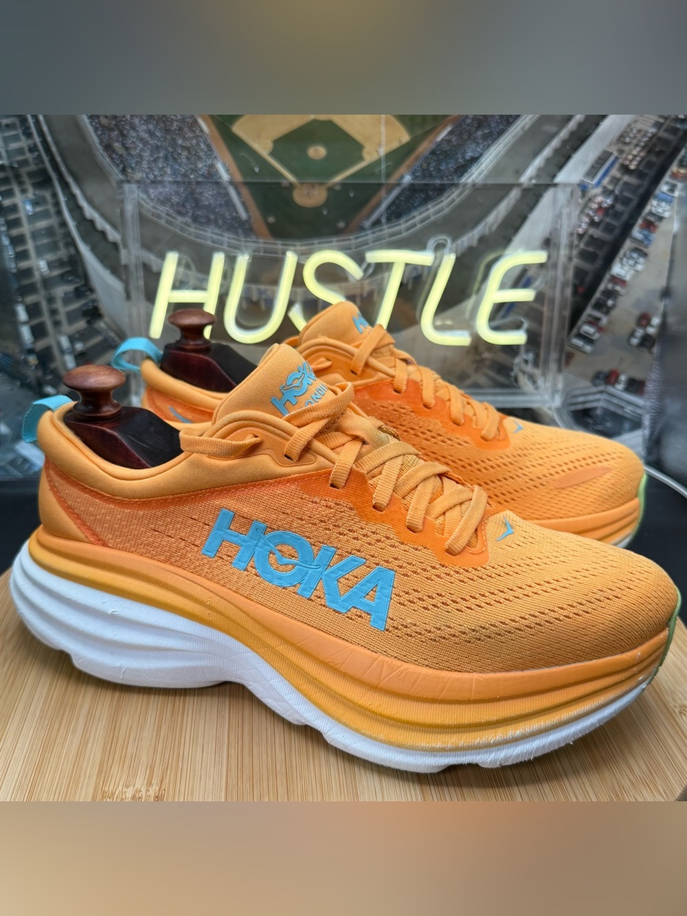 HOKA Women's Bondi 8 Running Shoes Solar Flare/Lettuce Size 8B
